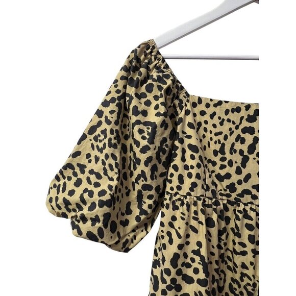 Faithful The Brand Women's Tiered Animal Print Dress Puff S/S Size 4 Smock Tie - Picture 4 of 16